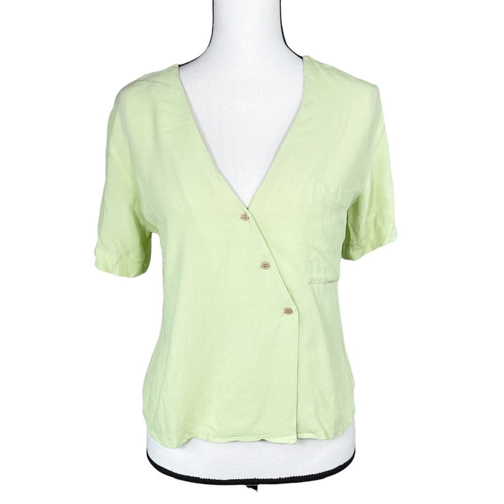 MNG Mango Neon Green Asymmetrical Button Down Top